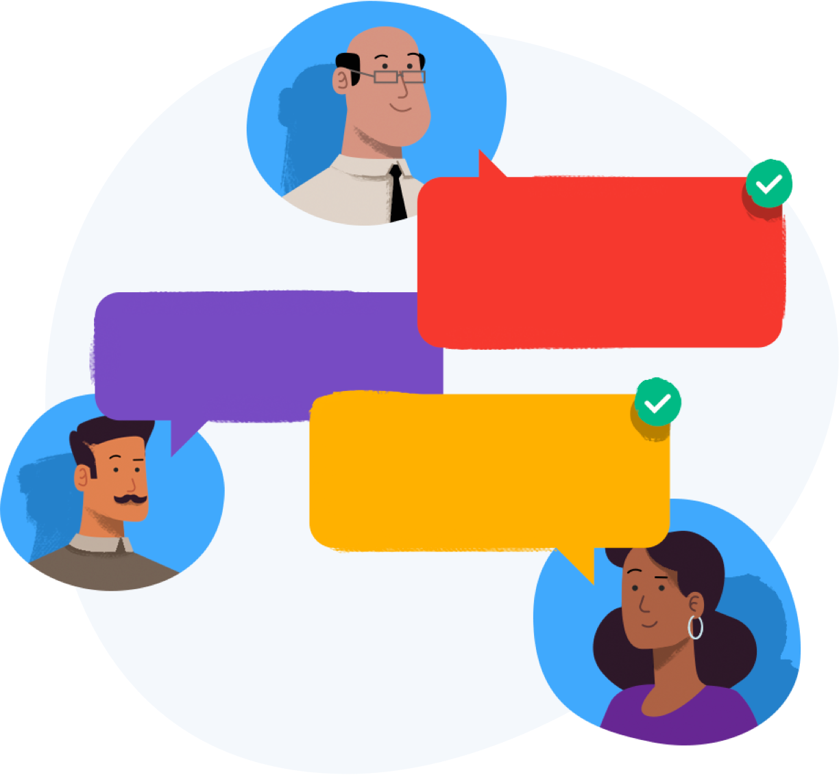 Illustration of team discussing designs